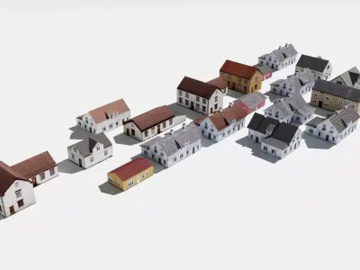 Nordic low poly houses Town Photo based 20 Houses European Low-poly 3D model