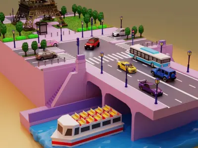 Eiffel Tower Square Low-poly 3D model