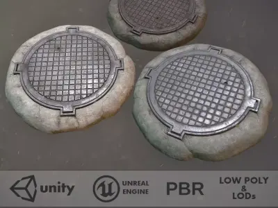 Sewer Hatch Pack 1 LODs Three Texture Options Low-poly 3D model
