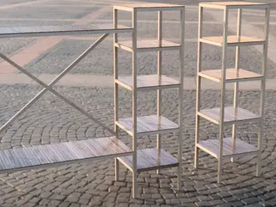 trys 1 three bookshelves on cobblestone street 3D model