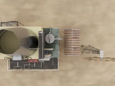 Sci Fi Industrial Post Apocalyptic outdoor building on desert 3D model