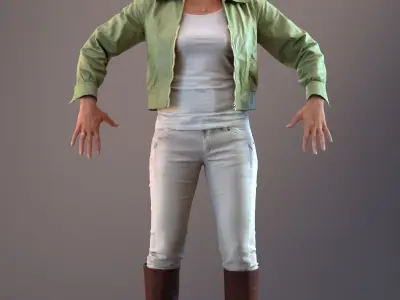 Rigged 3D low poly female with summer jacket Low-poly 3D model