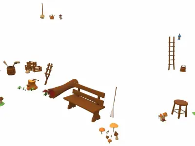 Cartoon banana house and props 2 3D model