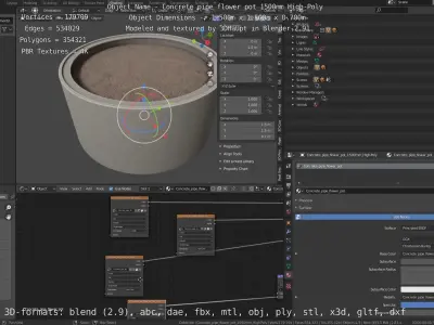 Concrete Pipe Flower Pot 1500mm High-Poly 3D model