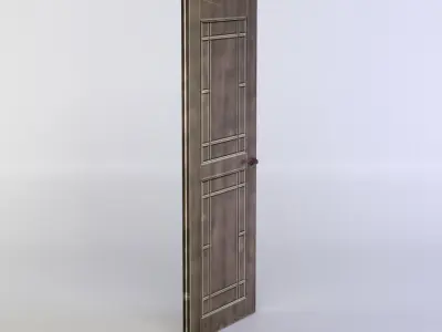 Door wooden with glass panels Low-poly 3D model