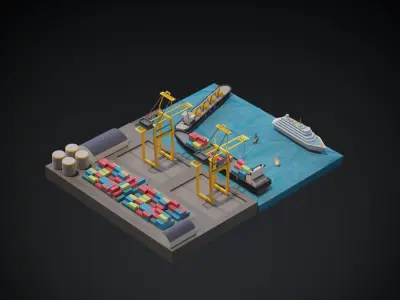 Port 3d model Low-poly 3D model