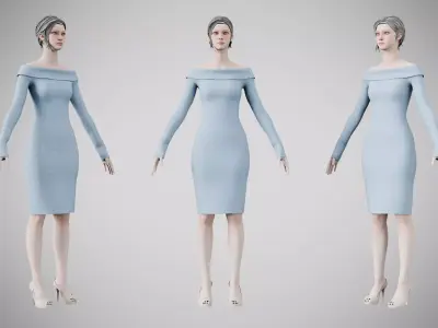 Dress 11 Light Blue Low-poly 3D model