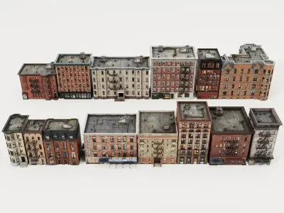 Retro apartment and multi-story building model pack Low-poly 3D model