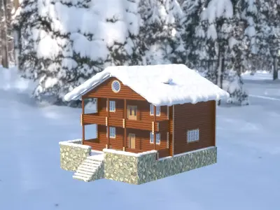 Snowy Log House 3D model