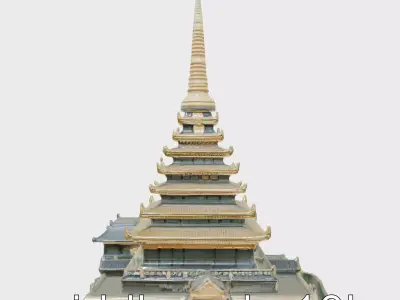 Shwedagon Pagoda 3D Model with Detailed Architecture Low-poly 3D model