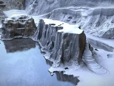 Winter Snow Environment 2 With Frozen Lakes And Mountains Low-poly 3D model