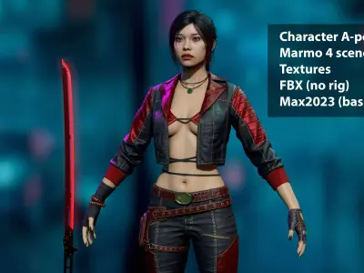 Cyber Punk  Asian Girl Low-poly 3D model