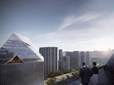 Modern Glass Office Towers Commercial Plaza Exterior 3D model