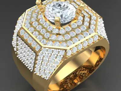 Light Gold Diamond Men Ring 2MR016 3D model