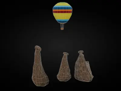 Low Poly Fairy Chimneys and Balloon Peri Bacasi - Turkey Low-poly 3D model