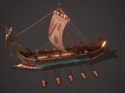 Ancient Ship Trireme 01 Low-poly 3D model
