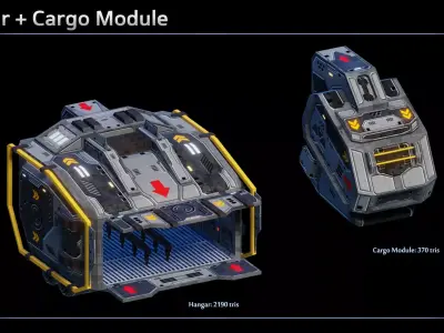 Spaceship Frigate Modular Equipment Low-poly 3D model