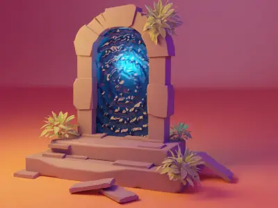 low-poly 3D model door with light in it Texture