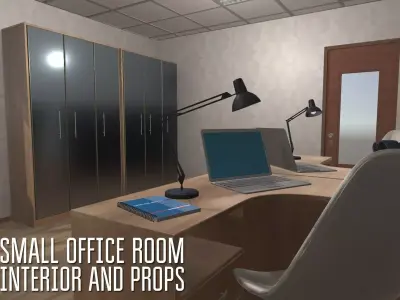 Small office room - interior and props Low-poly 3D model