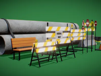 Road Assets for mobile game and AR app Low-poly 3D model