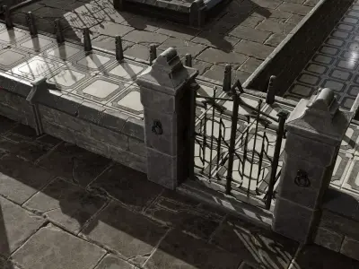 modular street construction in steampunk gothic style Low-poly 3D model