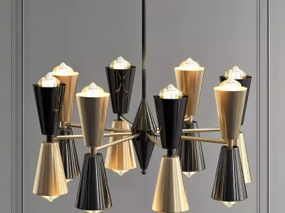 BARBELL modern chandelier with gold and accents 3D model