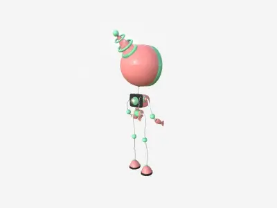 Cute Robot D04 Pink Green - SciFi Character Design Low-poly 3D model