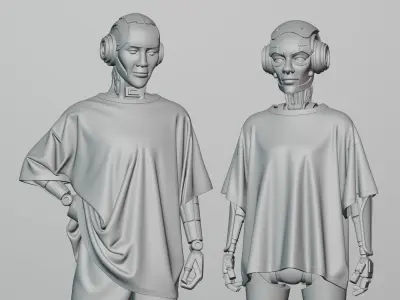 Alien Cyber Robots Mechanical Head Androids Set of 2 3D model