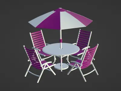 Patio outdoor table with chairs and umbrella 2 3D model