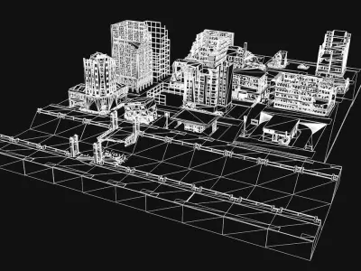 Destroyed city Low-poly 3D model