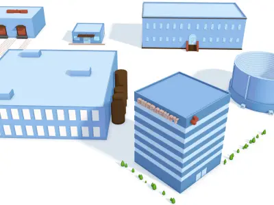 Cartoon City Buildings Kitbash - simple polygons 3D model