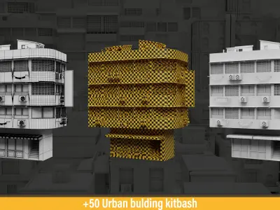 50 Urban building kitbash 3D model