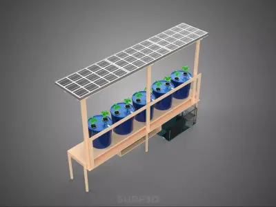 SOLAR PANEL IOT IRRIGATION DUTCH BUCKET SYSTEM HYDROPONIC PLANT 3D model