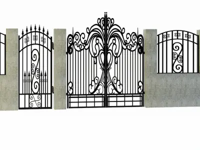 gate door set 02 Low-poly 3D model