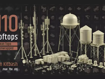 110 Rooftops props Low-poly 3D model