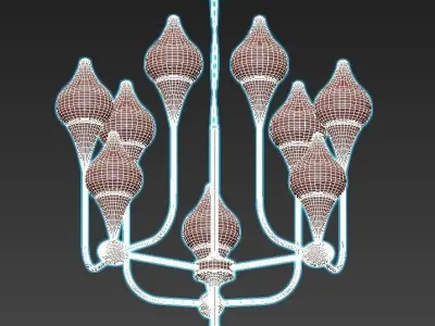 FLAME chandelier with brass and glass shades 3D model