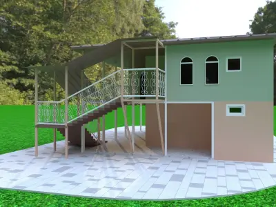 house with stairs and grass 3D model