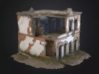 Weathered Brick Ruin 3D Model  Abandoned Two Story House Asset Low-poly 3D model
