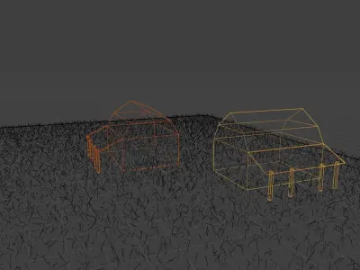 Farmland with barns and buildings Low-poly 3D model