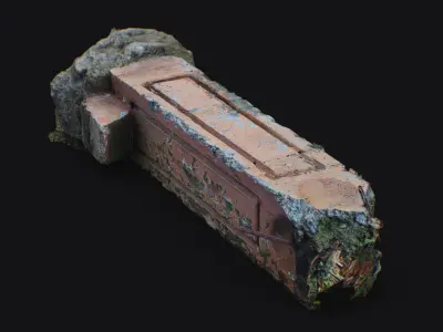 Old Concrete Railing Post Destroyed Beam Peeling Structure 3D model