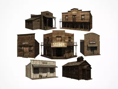 Western town building pack Low-poly 3D model
