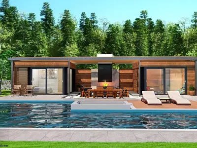 pool house with fireplace and sauna 3d model 3D model