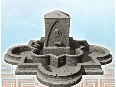 Fountain with four access points in square with lion heads 5 3D print model