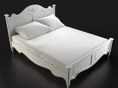 Antique-Style Bed with Realistic Bedding 3D model
