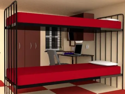 Hostel Bunk Bed Room Free low-poly 3D model