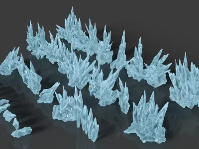 40 Low poly Spiky Ice Cave Modulars - 241002 Low-poly 3D model