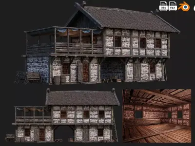 Old Medieval Building House 4K Textures GameReady 63 Low-poly 3D model