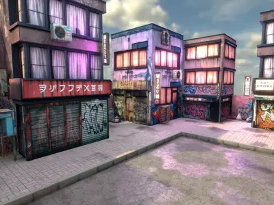 CyberPunk 3d scene modelgrafiti builds Low-poly 3D model