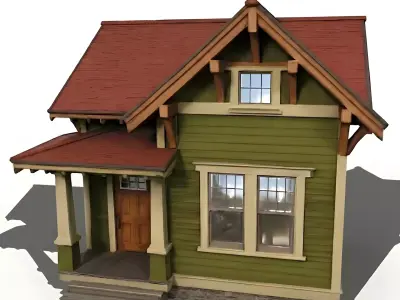 Classic Olive Green Craftsman Cottage 3D Model Low-poly 3D model