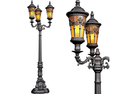 Outdoor classic street lamp light Lantern Lamppost streetlight 3D model
